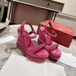 샌들 여성 신발 크기 진짜 가죽 리벳 웨지 에스파 릴 레스 슈퍼 하이힐 여름 디자이너 Zapatillas Mujer