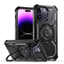 Магнитный прочный чехол Advanced Armor для мобильного телефона Samsung Galaxy S23 Ultra s23+ iPhone 15 14 13 12 11 pro max с металлической подставкой и полной защитой на 360 градусов