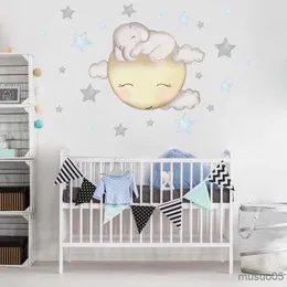 Kids' Toy Stickers Cartoon Elephant Stars Wall Stickers for Kids Room Baby Nursery Room Decoration Wall Decals Cloud Moon Stars House Stickers