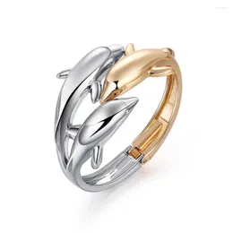 Bangle WYBU Braccialetto con ciondoli alla moda per donna Lega da donna Tre delfini Doppio colore abbinato Primavera aperta