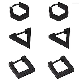 スタッドイヤリング3ペアメンセットスクエアトライアングル六角形数学シンボル楽しいかわいいユニークなフープハギー16Gステンレススチールブラック