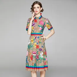 Casual Dresses Runway Flower Dress Summer Dress Shirt Women Buttons Letters C Floral Print Sicilian Short Sleeve Bohemian Beach Dresses Female 230512