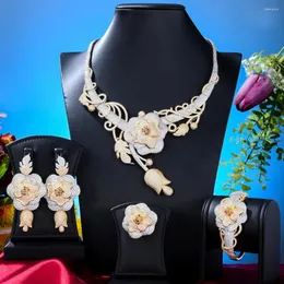Naszyjne kolczyki Zestaw Missvikki Dubai Noble Luksus Big Bloom Flower 4pcs Biżuteria dla kobiet romantyczne ślub ślubny