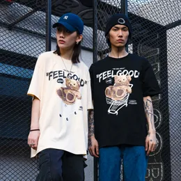 Short Sleeve Men's Tees Harajuku Streetwear Toy Bear Shopping Cart Print T-Shirts Cotton Casual Hip Hop Loose Tshirts Tops