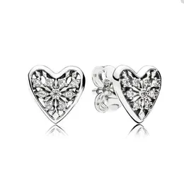 100% 925 Gümüş Kalp Şekimi Saplama Pandora Takı için Küpe Kristal Elmas Düğün Küpeleri Kadınlar için Küpe Küpe Hediye Tasarımcı Orijinal Kutu ile Küpe