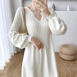 Casual klänningar Autumn Winter Office Lady Lady Maternity Solid Long Woolen Sweater Dress Korean Fashion Loose Mother Sticked Women