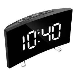 7 Inch Digital Alarm Clock LED Screen Curved Dimmable Mirror Clock