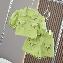 Clothing Sets Girls Shorts Suit Summer Outer Wear Thin Loose Twopiece Western Style Medium and Small Children Short Sleeve 230512