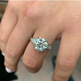 Solitaire 4Ct Lab Diamond Cz Yüzük 925 STERLING Silver Promise Nişan Düğün Bandı Halkalar Kadınlar Erkekler Güzel Partisi Takı