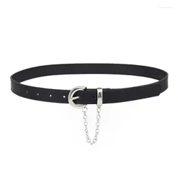 Bälten Punk Metal Chain Belt Solid Color Pu Leather For Women Ladies Harajuku Jeans Pants Decorative Stems