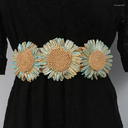 Belts Braided Women's Belt Vintage Wide Bohemian Designer Colorful Sunflower Decorative Women PP Straw Waist