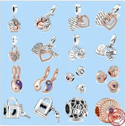 925 Charm koraliki Akcesoria Fit Pandora Charms Biżuteria Biżuteria Prezent Hurtowe Pięte serca podwójne zamek huśtawka