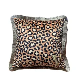 Wholesale Pillowcase Leopard Print Velvet Printed Plush Cushion Light Luxury Tassel European Square Pillowcase Sofa Leisure Waist Pillow without Pillow Core