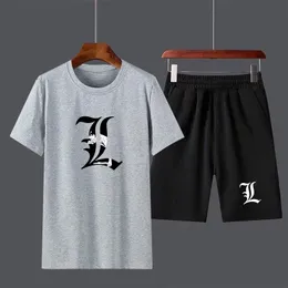 Mens Tracksuits Anime Death Note Boys Male Casual Short Sleeve Top Pants Suits Streetwear Tops Tshirts Cotton T Shirt Set 230512