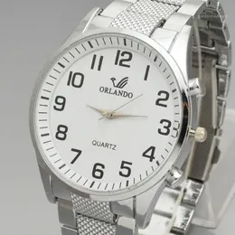 Zegarek Orlando Fashion Men Watches White Dial Steel Band Męs Men's Quartz Na rękaw