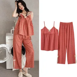 Kvinnors sömnkläder FDFKLAK SEXY Sleepwear Set Women's Summer Pyjamas Thin Suspenders V Neck Shirt Pant Suit Small Floral Modal Home Clothes M-3XL 230515