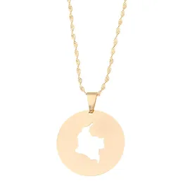 Stainless Steel Round Colombia Map Pendant Necklace Jewelry Map of Colombian Jewelry283U