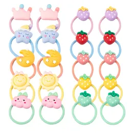 16164 Sweet Baby Girls Cabelo Cabelo De Cartoon Strewberry Star Crown Sun Kids Ring Ring de cabelos elásticos altos