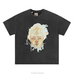 Designer Fashion Clothing Tees Tshirt Galleryes deptes Washed Old Portrait Print Short Sleeve High Street Mens Womens Loose Cotton Round Neck Tshirt Luxury Casual T