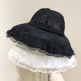 ベレーツ日焼け止め花の刺繍レース折りたたみ式サンハット女性バケツアウトドアサマービーチデザイナーボンネットGorras Para Mujer