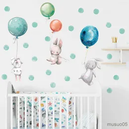 Kids' Toy Stickers Cartoon Cute Bunny Air Balloon Wall Stickers for Baby Nursery Room Decoration Wall Decals Matte Material Stickers Watercolor
