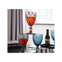 와인 잔 도매 240Ml 300Ml 4 색 유럽 스타일 양각 스테인드 글라스 램프 두꺼운 받침 드롭 배달 홈 가든 Kitche Otrsg