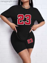 Women's Tracksuits LW Women Two-piece Round Neck Heart Letter Print Shorts Set Short Sleeve Basic T-shirt+Skinny Bottoms Matching Activewears Suit T230515