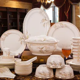 Учебные посуды наборы блюд Jingdezhen и посуды наборы кости Китай Китайский простые керамические домашние палочки для домохозяйств