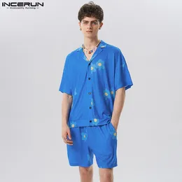 Mens Tracksuits INCERUN American Style Handsome Men Sets Short Sleeved Shirt Shorts Casual Streetwear Small Flower Printing Twopiece 230512