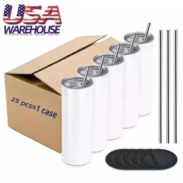 USA CA Warehouse 20 أوقية من الفولاذ المقاوم للصدأ نقل الحرارة طباعة الفراغ بالورم معزول النحيل المستقيم تسامي tumblers 0515