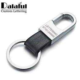 Dalaful Custom Lettering Keyring Keychain Genuine Leather Men 's Simple Key Chains Holder Car Accessories 선물 선물 K212