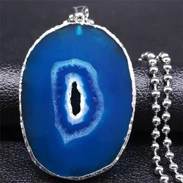 Hänge halsband rostfritt stål blå natursten silver färg stora halsband smycken kadenor de acero inoxidab n5001s04 spännande
