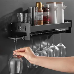 Organização 30/40/50 cm Preto Liga de Alumínio Parede Cozinha Rack de Especiarias com Suporte de Suspensão de Copo de Vinho Caixas de Tempero Organizador Frascos Recipiente