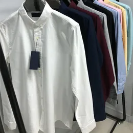 남자 2023 스프링과 가을 착용 폴로 셔츠 남자 긴 소매 옥스포드 스핀 셔츠 캐주얼 한 단색 조랑말 청소년 흰색 셔츠