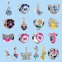 925 Charm-Perlen-Zubehör für Pandora-Charms-Schmuck Großhandel Neue blaue Schmetterlings-Rosa-Clip-Perle