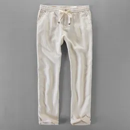 Herrbyxor Italien 100% linnebyxor Män förlorar elastiska midja byxor män varumärke casual byxor för män byxor mens plus storlek 40 pantalon 230515