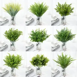 장식용 꽃 5/7 포크 인공 녹색 식물 플라스틱 시뮬레이션 잔디 고사리 잎 가짜 꽃 장식 웨딩 장식 홈 테이블