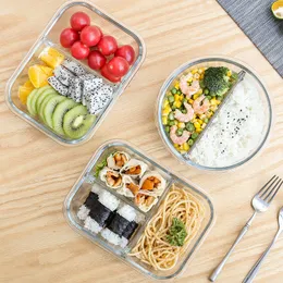 Bento Boxes Glass Lunch Box For Office Kids Student Meal Prep Containers Microwave Bento Box med fack Mat Eco Läcksäker förvaring 230515