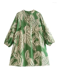 Casual Dresses Green Print Mini Dress Women Loose Woman Ruched Short för 2023 Summer Women's