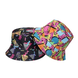Gränsöverskridande ny geometrisk rhombus vintage leopard tryck hink hatt stam college stil graffiti hink hatt kvinnlig europeisk och Amer