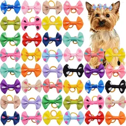 Dog Apparel 10Pcs Pet Headwear Hair Ring Colorful Dotted Ribbed Cat Cute Ornament Bowknot Leather Band