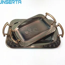Organization JINSERTA Metal Serving Tray Jewelry Display Plate Retro Dessert Fruit Cake Tray with Handle Home Party Decoration Organizer