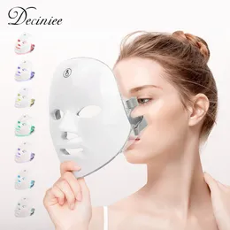 Ansiktsvårdsenheter LED Mask USB Laddning 7 färger Pon Therapy Skin Rejuvenation Anti Acne Wrinkle Borttagning Brightening 230512