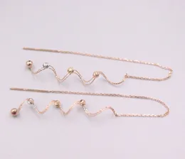 Dangle Earrings Pure 18K Rose Gold Women Curved Wavesカラフルなビーズoリンクチェーン / 1.3g