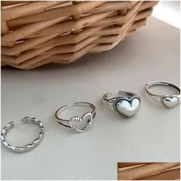 Band Rings Sier Retro Love Heart Hollow Open Ring Female Ins Trend Sweet Y Elegant Handmade Hiphop Fashion Drop Delivery Jewelry Dhxtn