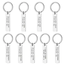 Drive Safe Mom Dad Uncle Aunt Brother Sister Grandpa Grandma Stainless Steel KeyChain Keyring Fashion Women Men Jewelry Gift