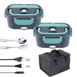 Bento Boxes 2 IN1 Электрическая ланч -коробка из нержавеющей стали нагревание Bento Box Lunchbox с подогревом на обеденный контейнер для автомобильного домашнего офиса 230515