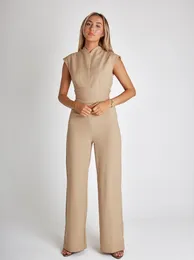 Kvinnors tvåbitar byxor eleganta jumpsuits för kvinnor sommar sexig o nack ärmlöst brett ben jumpsuit office overall lady party jumpsuit 230512