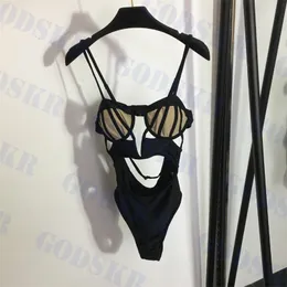 Damen BH-Träger-Badebekleidung, sexy einteiliger Badeanzug, schwarzer hohler Bikini für Frauen