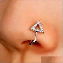 Nose Rings Studs 1Pcs Crystal Triangle Fake Piercing Ring C Shape Clip Can Also Be Ear Clips Cuff Body Jewelry Drop Delivery Dhiy2